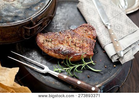 Fresh Juicy Medium Rare Beef Grillsteak. Barbecue Meat Close Up.
