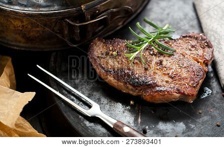 Fresh Juicy Medium Rare Beef Grillsteak. Barbecue Meat Close Up.