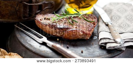 Fresh Juicy Medium Rare Beef Grillsteak. Barbecue Meat Close Up.