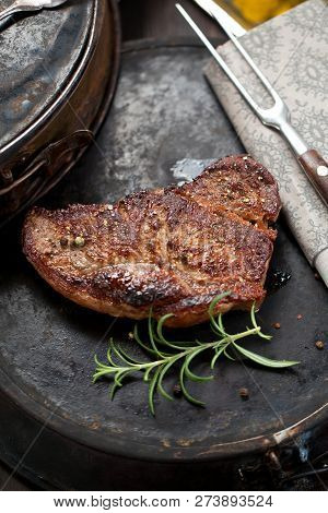 Fresh Juicy Medium Rare Beef Grillsteak. Barbecue Meat Close Up.
