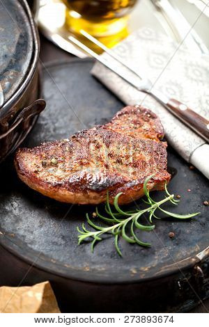Fresh Juicy Medium Rare Beef Grillsteak. Barbecue Meat Close Up.
