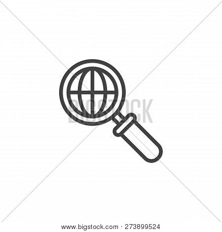 Search Engine Outline Icon. Linear Style Sign For Mobile Concept And Web Design. Earth Grid With Mag