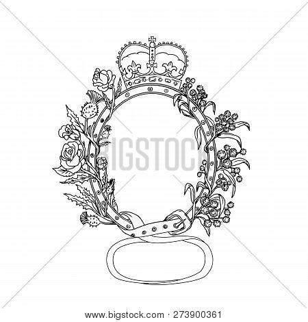 Drawing Sketch Style Illustration Of Scottish Or Celtic Cross Buckle Belt, A Classic Leather Belt  W