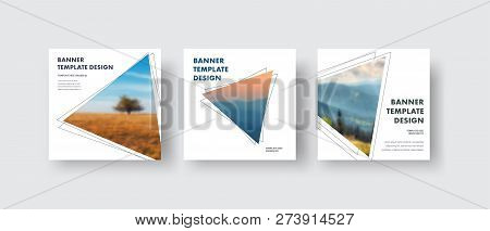 Templates Square White Web Banners Standard Size With A Triangle For The Photo.