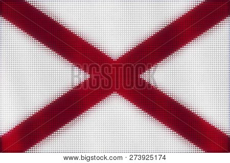 Mosaic Heart Tiles Painting Of Alabama Flag Blown In The Wind, Love State Patriotic Concept.