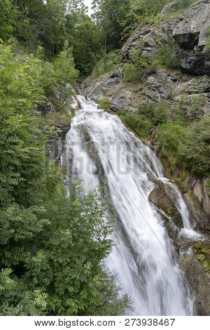Cascade Along The Road To Sestriere, Turin, Piedmont, Italy, At Summer