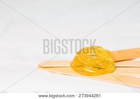 Sugar Paste Or Wax Honey For Hair Removing With Wooden Waxing Spatula Sticks - Depilation And Beauty