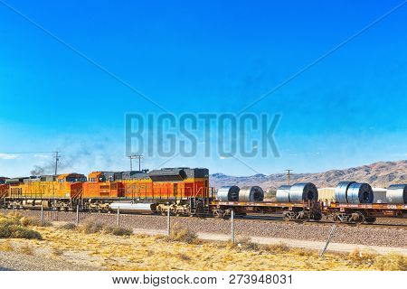 Flagstaff, Arizona, Usa - September 22, 2018:  Freight Train Bnsf Railway Companies On A Sunny Day I