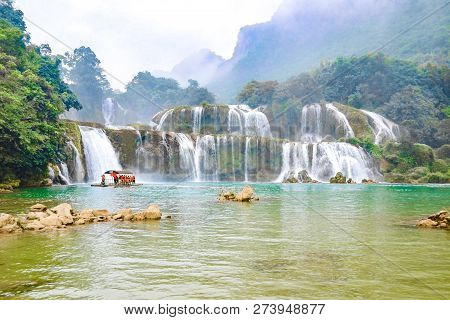 Ban Gioc Waterfall Or Detian Falls, Vietnam's Best-known Waterfall Located In Cao Bang Border With C