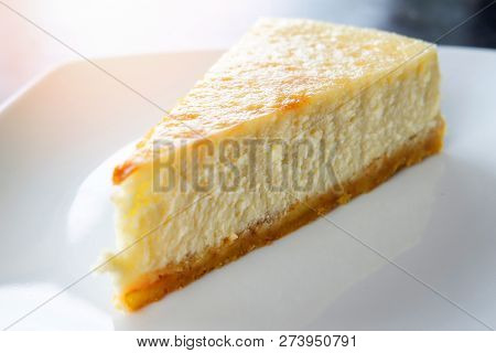 milk cake sweet food / piece of dessert delicious top view milk cake vanilla slice on white plate on the table