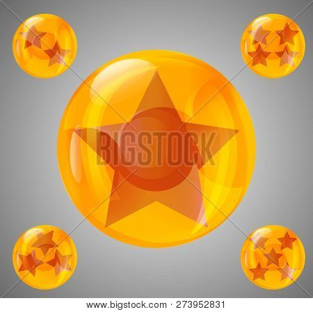 A Set Of Five Glossy Balls With Stars From One
