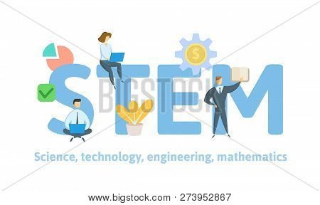 Stem, Science, Technology, Engineering And Mathematics. Concept With Keywords, Letters, And Icons. F
