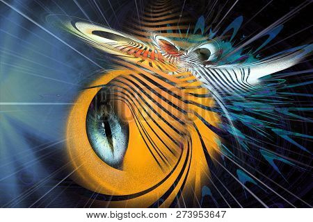 View Of The Insectoid In The Window Of The Spacecraft. The Term Insectoid Denotes Any Creature Or Ob