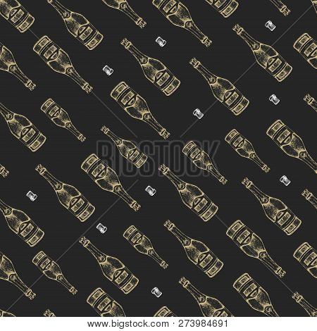 Seamless Pattern With Hand Drawing Champagne Bottle And Cork