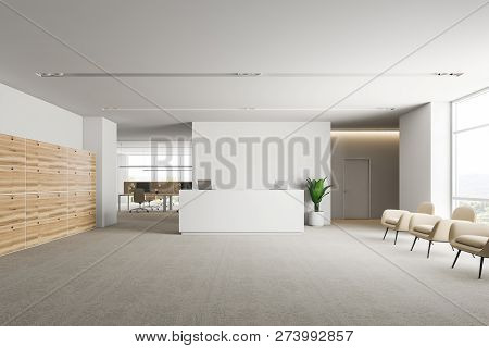 Office Waiting Room With Lockers And Armchairs