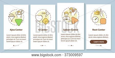 Energy Center Type Onboarding Mobile App Page Screen With Concepts. Spiritual Body Channel. Human De