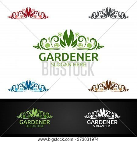 Gardener Logo With Green Garden Environment Or Botanical Agriculture Design Illustration