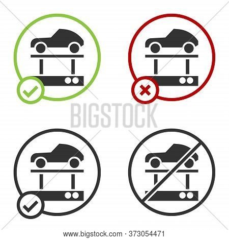 Black Repair Car On A Lift Icon Isolated On White Background. Repair Of The Underbody, Suspension, W