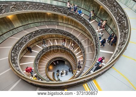 Vatican City State - November 8, 2019: Bramante Staircase -the Monumental Double Spiral Staircase De
