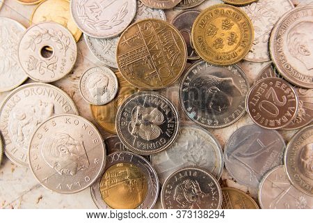Old Golden And Silber Coins. Money From France, Poland, Italy, England, Peru, Austria, Czech Republi