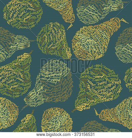 Vector Seamless Pattern With Pear Fruits Composed From Word 