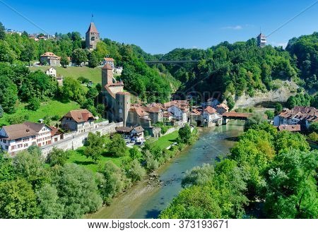 Panoramic View Of The Historic Part Of Fribourg (freiburg), Switzerland