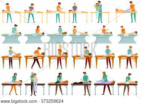 Masseur Icons Set. Cartoon Set Of Masseur Vector Icons For Web Design