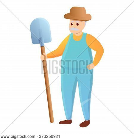 Old Agronomist With Shovel Icon. Cartoon Of Old Agronomist With Shovel Vector Icon For Web Design Is