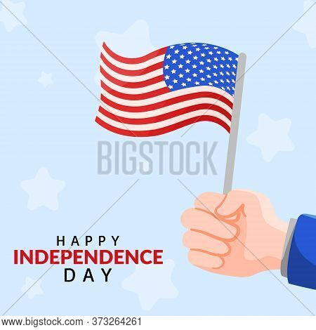 Banner Square Social Media Greeting Independence Day With Hand Holding Usa's Flag