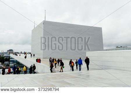 Oslo, Norway - August 11, 2019: Exterior View Of Opera House In Oslo. New Modern Building Designed B