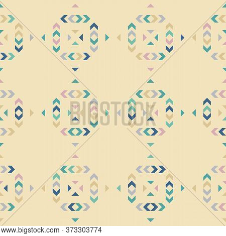 Vector Geometric Seamless Pattern. Abstract Texture With Squares, Triangles, Arrows, Repeat Tiles. T