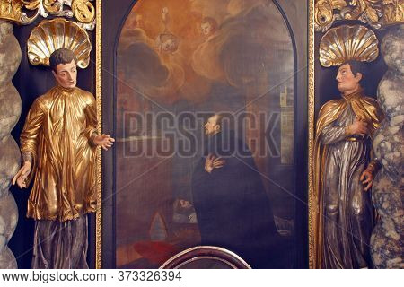 ZAGREB, CROATIA - MAY 16, 2013: Altar of Saint Francis Borgia in the Church of Saint Catherine of Alexandria in Zagreb, Croatia