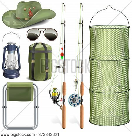Vector Fishing Accessories Isolated On White Background