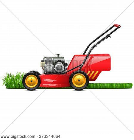 Vector Lawn Mower With Grass Isolated On White Background