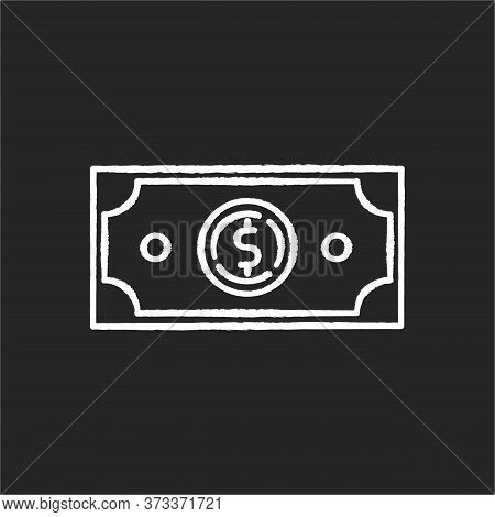 Dollar Chalk White Icon On Black Background. Money Exchange. Investment In Stock. Trading Service. F