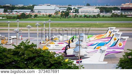 Bangkok, Thailand - June 25, 2020 : Nok Air 's Many Planes Stopped Flight In Don Mueang Internationa