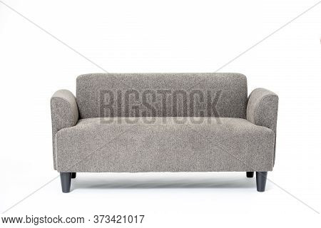 A Grey Cozy Flannel Loveseat Sofa Isolated On White Background.