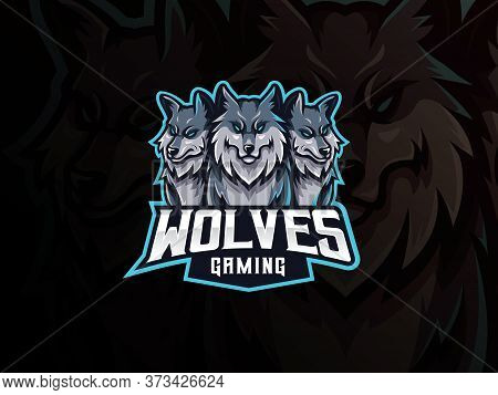 Wolves Mascot Sport Logo Design. Cerberus Head Mascot Vector Illustration Logo. Wild Beast Wolf Masc