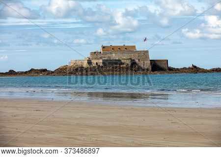 View Of The Fort National In Saint Malo A Tidal Island In The English Channel At High Tide. Brittany