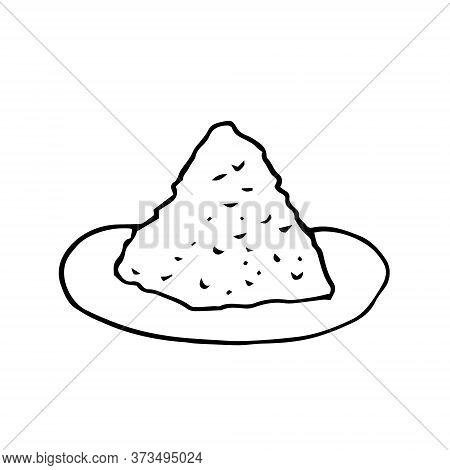 Chlorella Powder On A Plate Hand Drawn In Doodle Style. Single Element For Design. Super Food, Algae