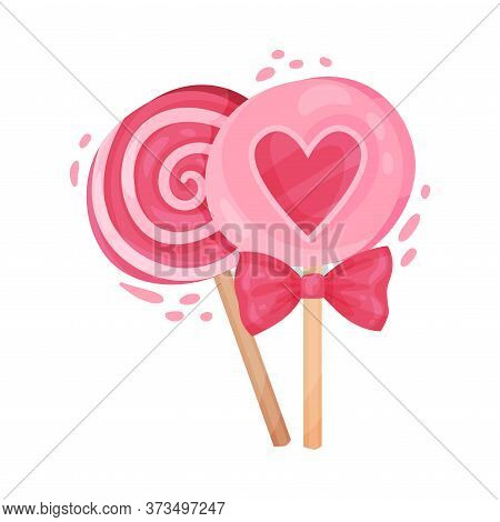 Sweer Lollipops On Stick As Saint Valentine Day Symbol Vector Illustration
