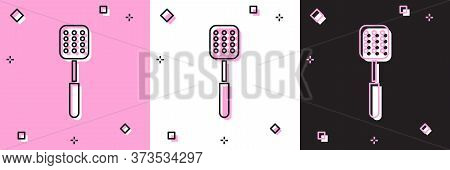 Set Spatula Icon Isolated On Pink And White, Black Background. Kitchen Spatula Icon. Bbq Spatula Sig