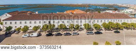 Faro, Portugal - October 6, 2017: Seminario De Sao Jose De Faro Building With Lagoons In The Backgro
