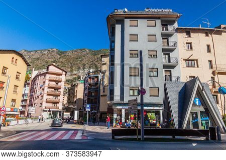 Escaldes-engordany, Andorra - October 28, 2017: Buildings And Streets Of Escaldes-engordany Town