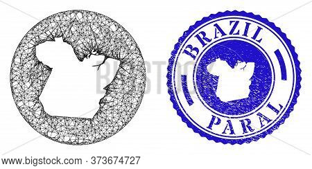 Mesh Subtracted Round Paral State Map And Grunge Seal. Paral State Map Is Carved In A Round Stamp Se