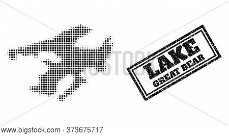 Halftone Map Of Great Bear Lake, And Unclean Watermark. Halftone Map Of Great Bear Lake Constructed 