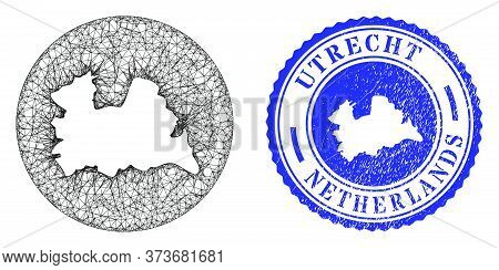 Mesh Inverted Round Utrecht Province Map And Grunge Stamp. Utrecht Province Map Is A Hole In A Round