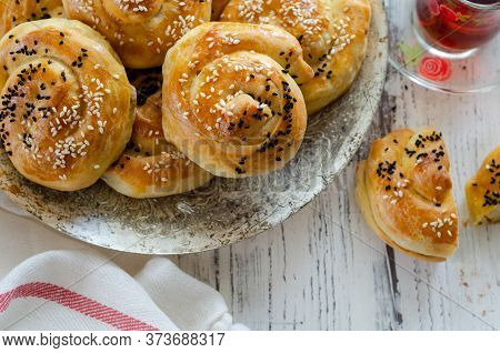 Close Up Of Turkish Borek On The Wooden Table,top View.