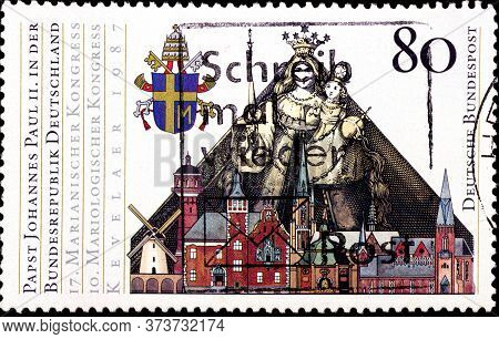 02 08 2020 Divnoe Stavropol Krai Russia The Postage Stamp Germany 1987 Pope Johannes Paul Ii Visit I