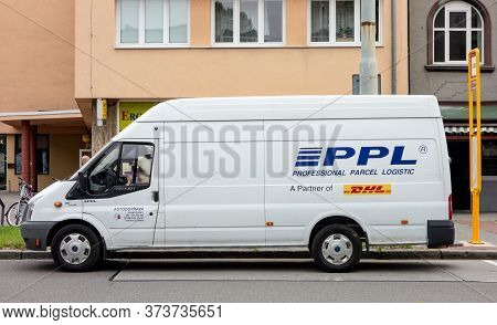 Ostrava, Czech Republic - June 10, 2020: Side View Of White Delivery Ford Transit Van Of Ppl Company